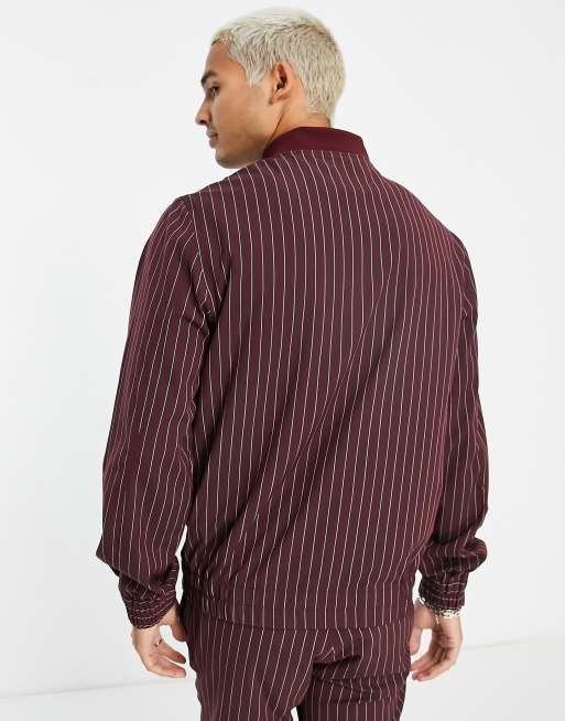 ASOS DESIGN regular suit jacket in burgundy pinstripe