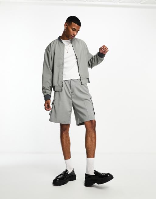 ASOS DESIGN smart bomber jacket in gray with pocket detailing