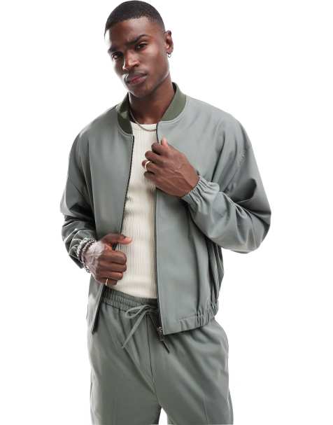 ASOS DESIGN smart bomber jacket in light grey (part of a set) - view 1