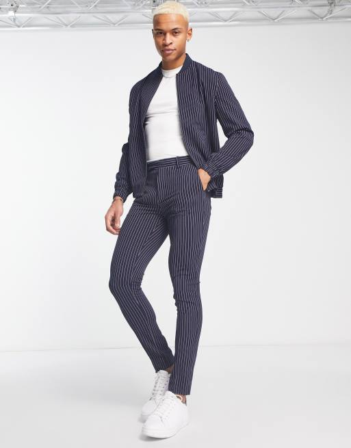 White Striped Pattern Pantsuit, Designer Woman Suit Jacket Pant