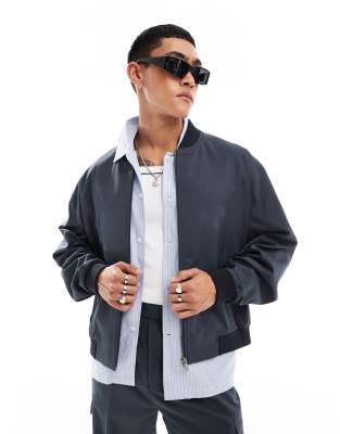 Asos Design Smart Bomber Jacket With Pocket Detailing In Gray - Part Of A Set