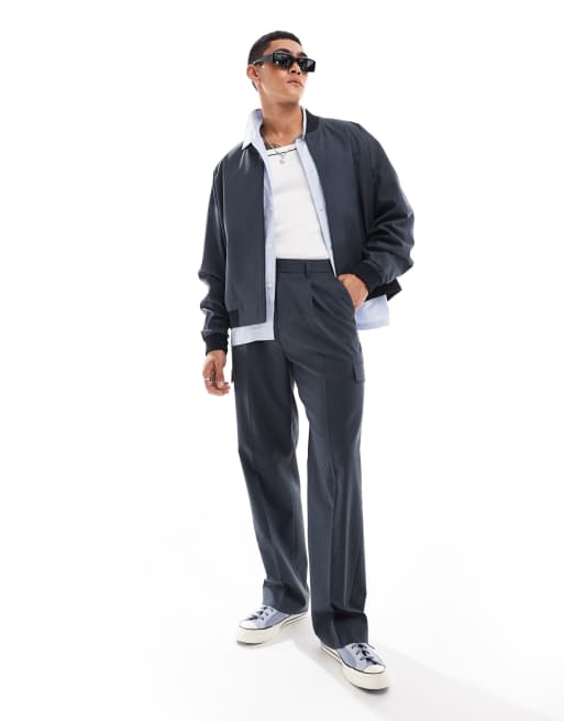ASOS DESIGN smart bomber jacket with pocket detailing in gray - part of a set, 3 of 4