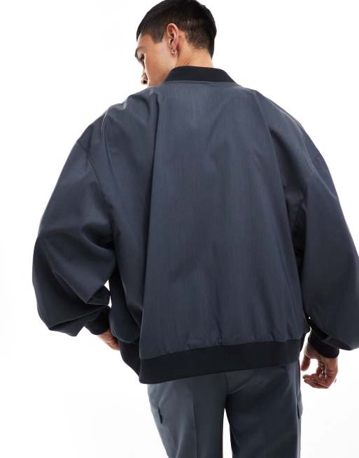 ASOS DESIGN smart bomber jacket with pocket detailing in grey (part of a set), 4 of 4