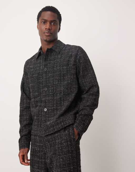 ASOS DESIGN smart boucle shacket with black glitter - part of a set