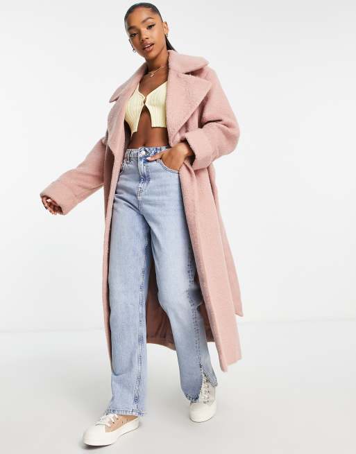 ASOS DESIGN smart brushed belted coat in pink