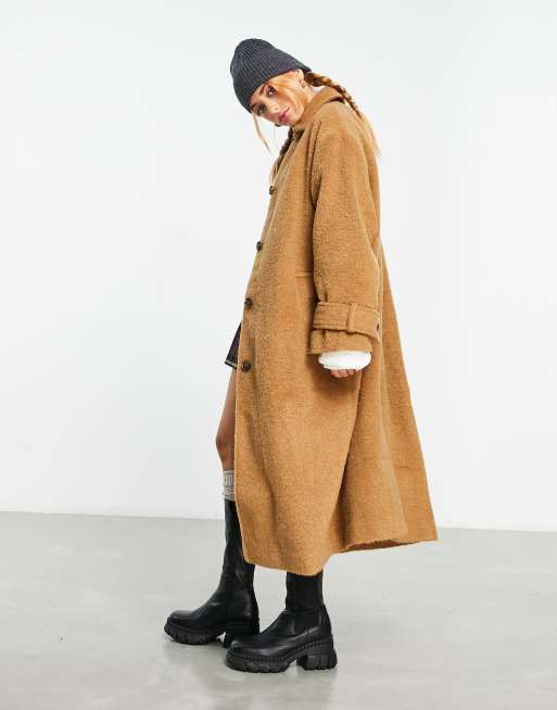 ASOS DESIGN smart brushed boyfriend coat in camel | ASOS