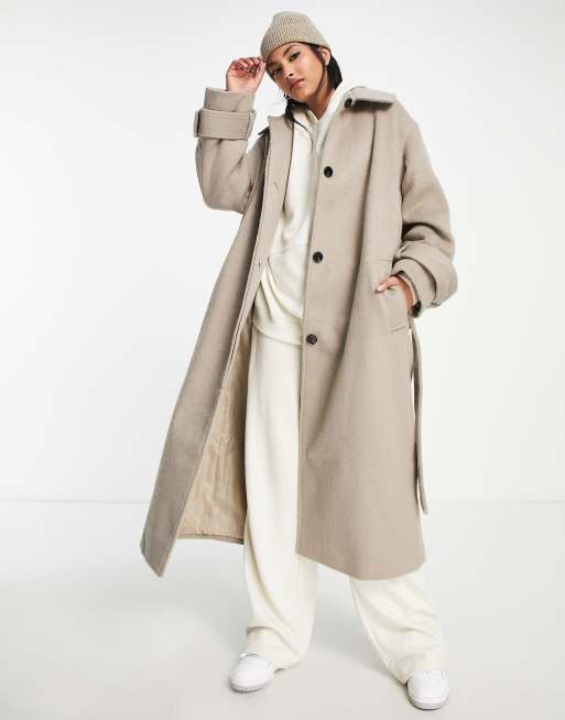 ASOS DESIGN smart brushed boyfriend wool mix coat in mushroom ASOS