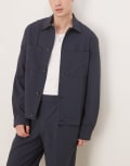 [ASOS DESIGN] ASOS DESIGN smart button harrington jacket in navy seersucker texture (part of a set) XS NAVY