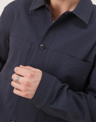 Asos Design Smart Button Harrington Jacket In Blue
