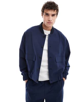 smart button through bomber jacket in navy - part of a set