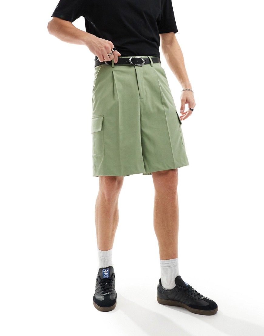 ASOS DESIGN smart cargo shorts in khaki-Green