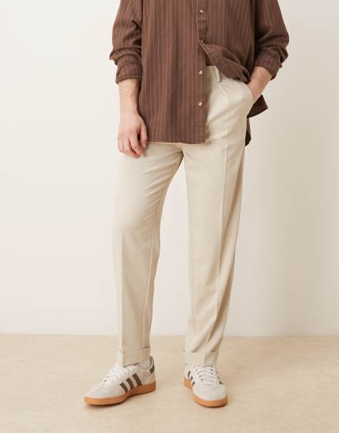 ASOS DESIGN smart carrot fit pants in beige twill with cuff - view 1