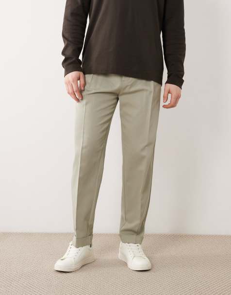ASOS DESIGN smart carrot fit pants in sage green twill with turnups - view 1