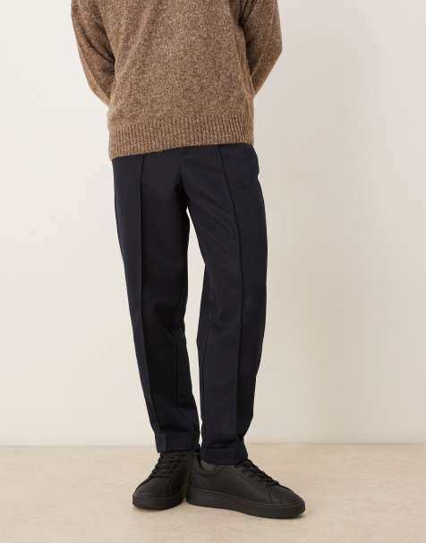 ASOS DESIGN smart carrot fit pants with turnup hems in navy - view 1