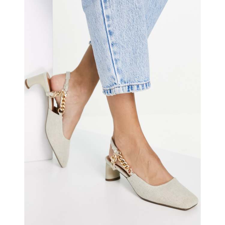 ASOS DESIGN Smart chain detail mid heeled shoes in natural ASOS