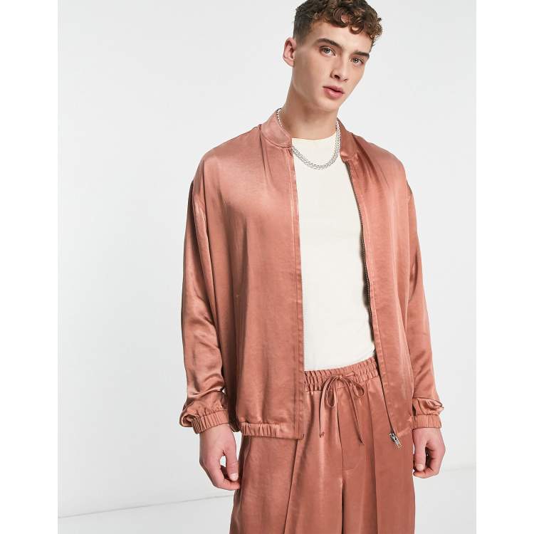 Rose gold clearance satin bomber jacket