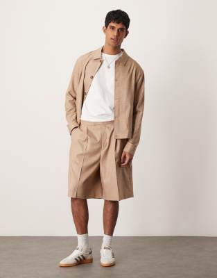 ASOS DESIGN smart co-ord bermuda shorts in camel texture with elasticated waist-Neutral