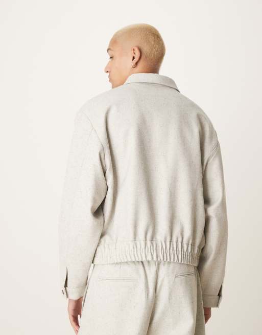 ASOS DESIGN smart co-ord blouson jacket in grey texture slub - GREY, 3 of 4
