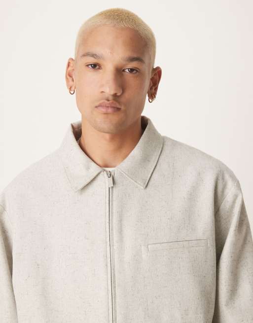 ASOS DESIGN smart co-ord blouson jacket in grey texture slub - GREY, 4 of 4