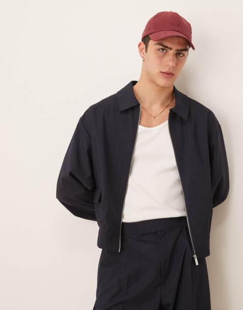 ASOS DESIGN smart co-ord blouson jacket in navy pinstripe - NAVY - view 1