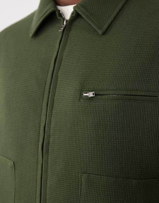 ASOS DESIGN smart co-ord blouson jacket in olive waffle texture, 4 of 5