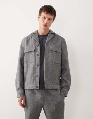 Asos Design Smart Co-ord Brused Twill Harrington Jacket In Gray