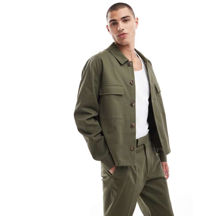 ASOS DESIGN smart co ord collar shirt jacket in light khaki ASOS