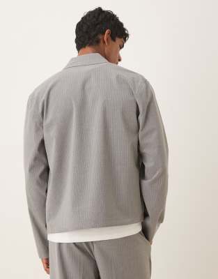 asos ASOS DESIGN smart co-ord cropped harrington in grey pinstripe