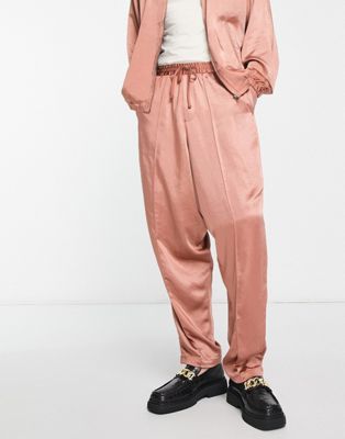 ASOS DESIGN smart co-ord extreme wide leg trousers in rust satin