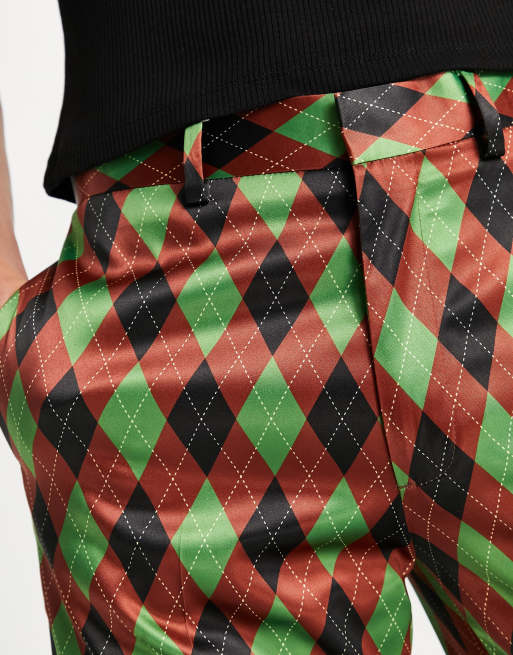ASOS DESIGN smart co-ord flare trousers in argyle print , 3 of 4