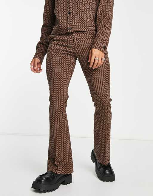 Asos Design Smart Co Ord Flare Trousers In Brown Geo Check Asos