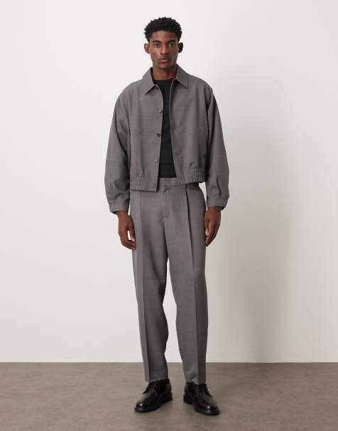 ASOS DESIGN smart co-ord half elasticated oversize tapered trousers in grey melange - view 1