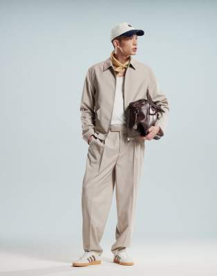 asos ASOS DESIGN smart co-ord harrington in beige microtexture