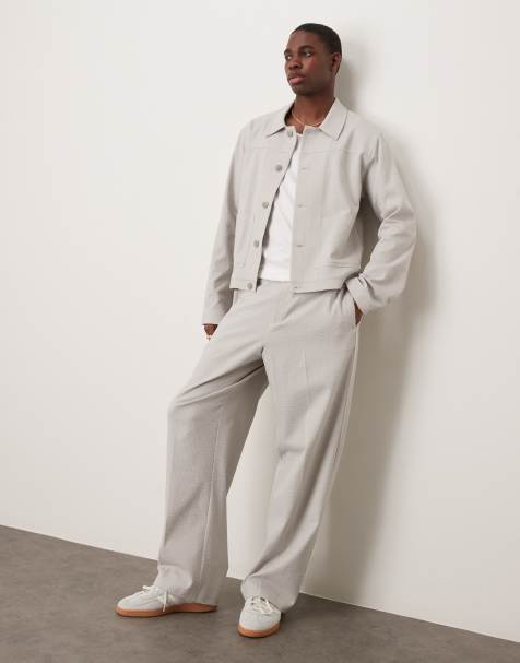 ASOS DESIGN smart co-ord harrington in light grey seersucker - view 1