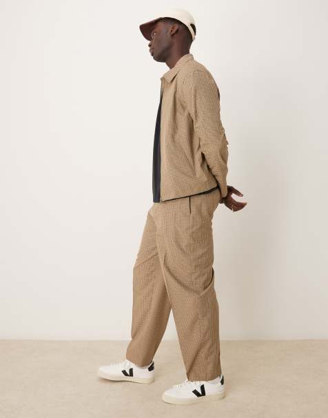 ASOS DESIGN smart co-ord harrington in stone micro check - view 1