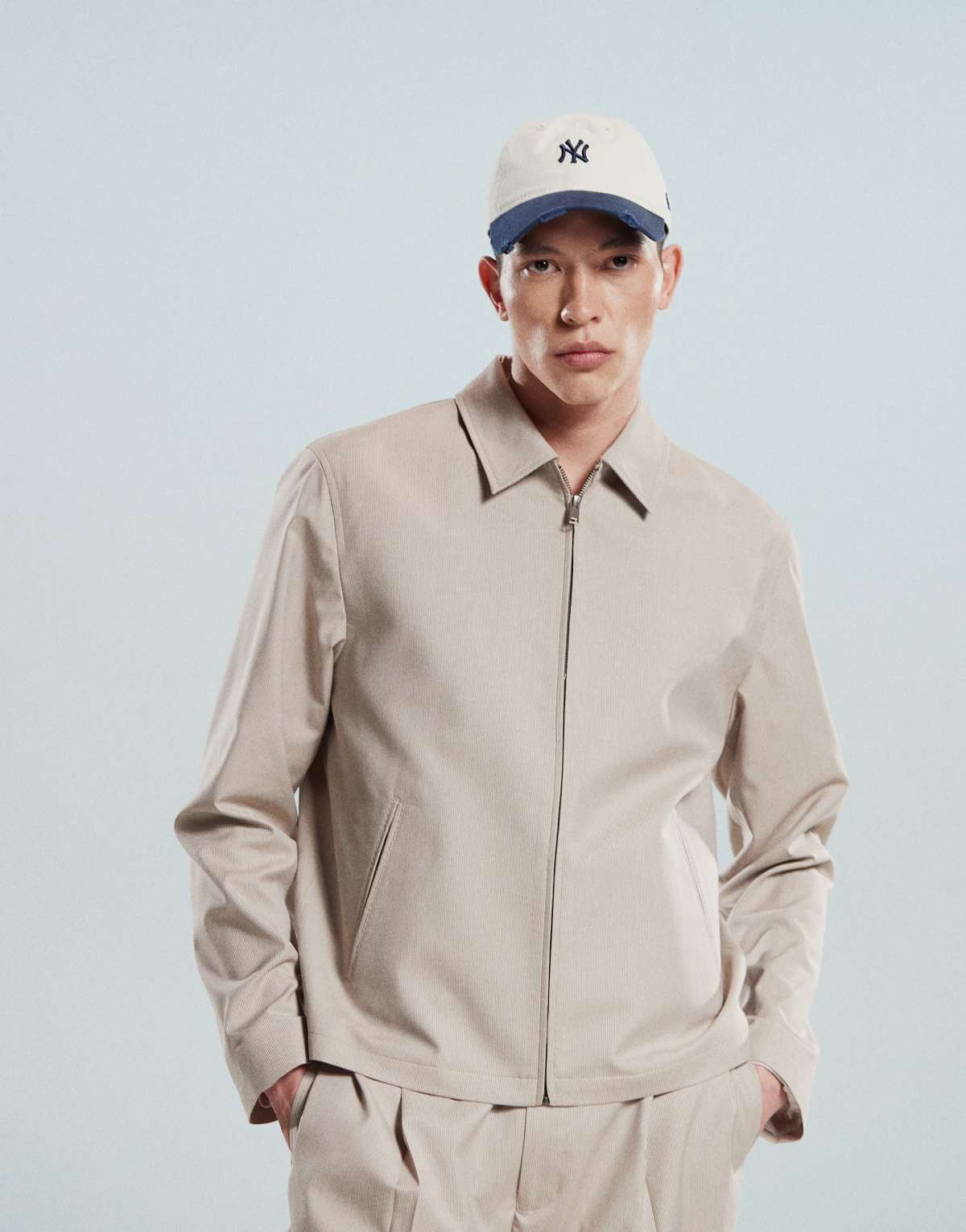 ASOS DESIGN smart co-ord harrington jacket in beige microtexture