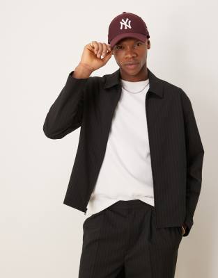 ASOS DESIGN smart co-ord harrington jacket in black pinstripe - view 1