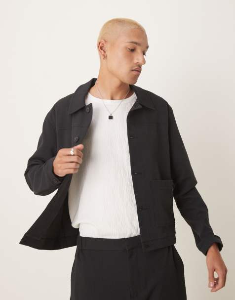 ASOS DESIGN smart co-ord harrington jacket in black seersucker - view 1