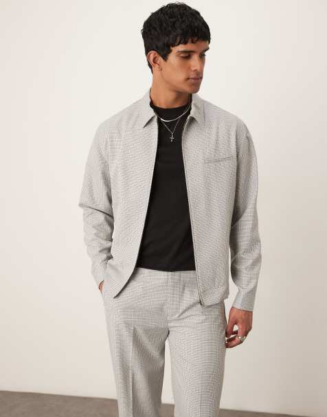 ASOS DESIGN smart co-ord harrington jacket in grey micro check - view 1