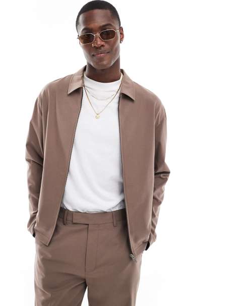ASOS DESIGN smart co-ord harrington jacket in light brown - view 1