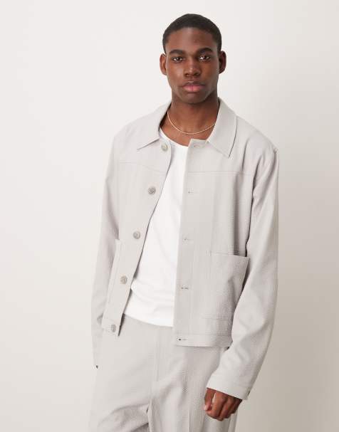 ASOS DESIGN smart co-ord harrington jacket in light grey seersucker - view 1