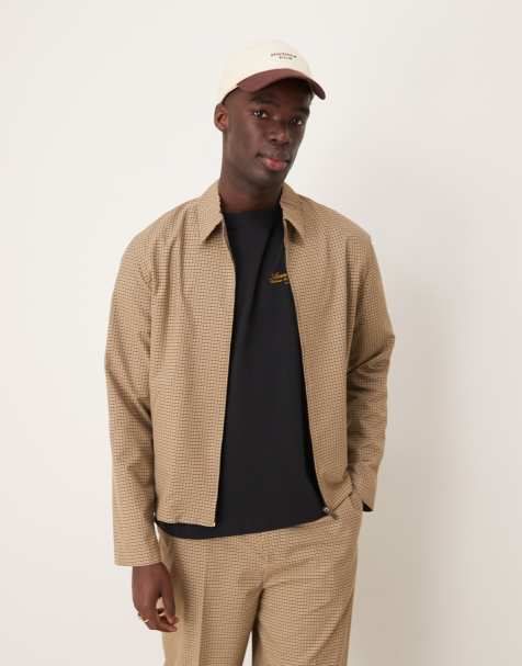 ASOS DESIGN smart co-ord harrington jacket in stone micro check - view 1
