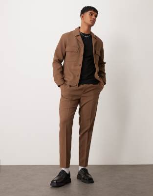 ASOS DESIGN smart co-ord in brown rib - view 1