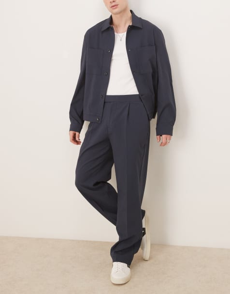 ASOS DESIGN smart co-ord in navy seersucker texture - view 1