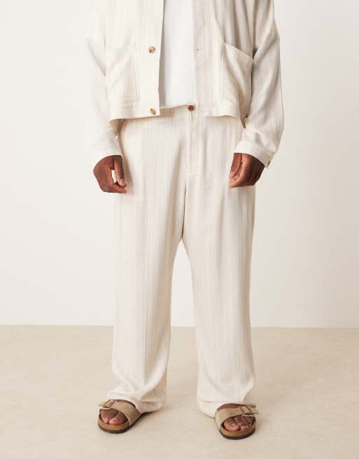ASOS DESIGN smart co-ord linen mix straight leg trousers in stone pinstripe, 2 of 5