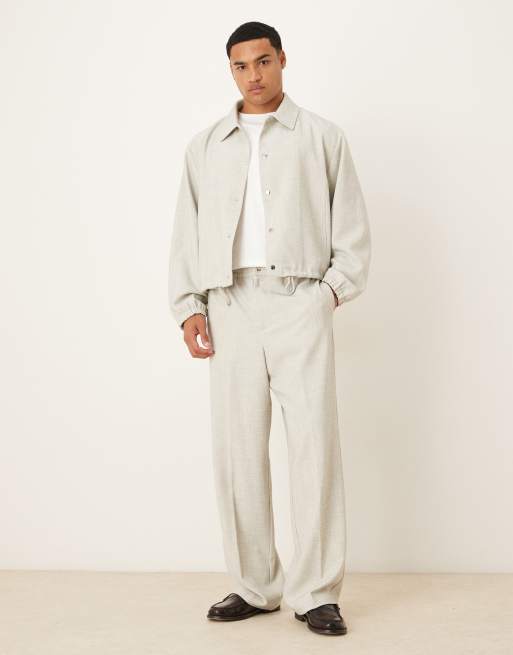 ASOS DESIGN smart co-ord melange wide leg trouser in light grey, 2 of 5