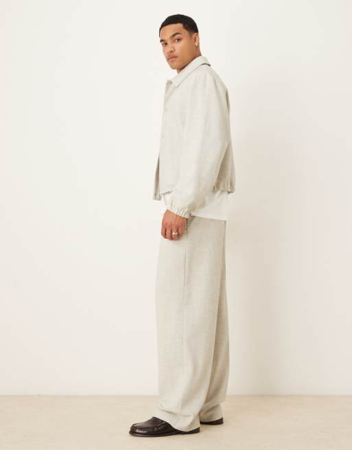 ASOS DESIGN smart co-ord melange wide leg trouser in light grey, 3 of 5