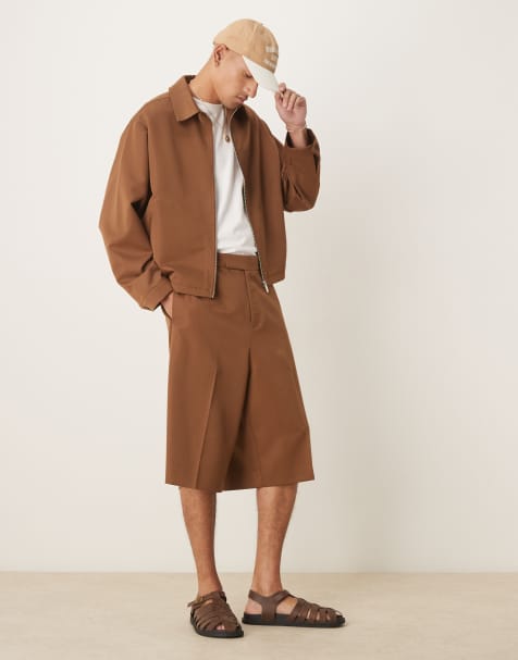 ASOS DESIGN smart co-ord oversized bermuda shorts in brown with elasticated waist - view 1