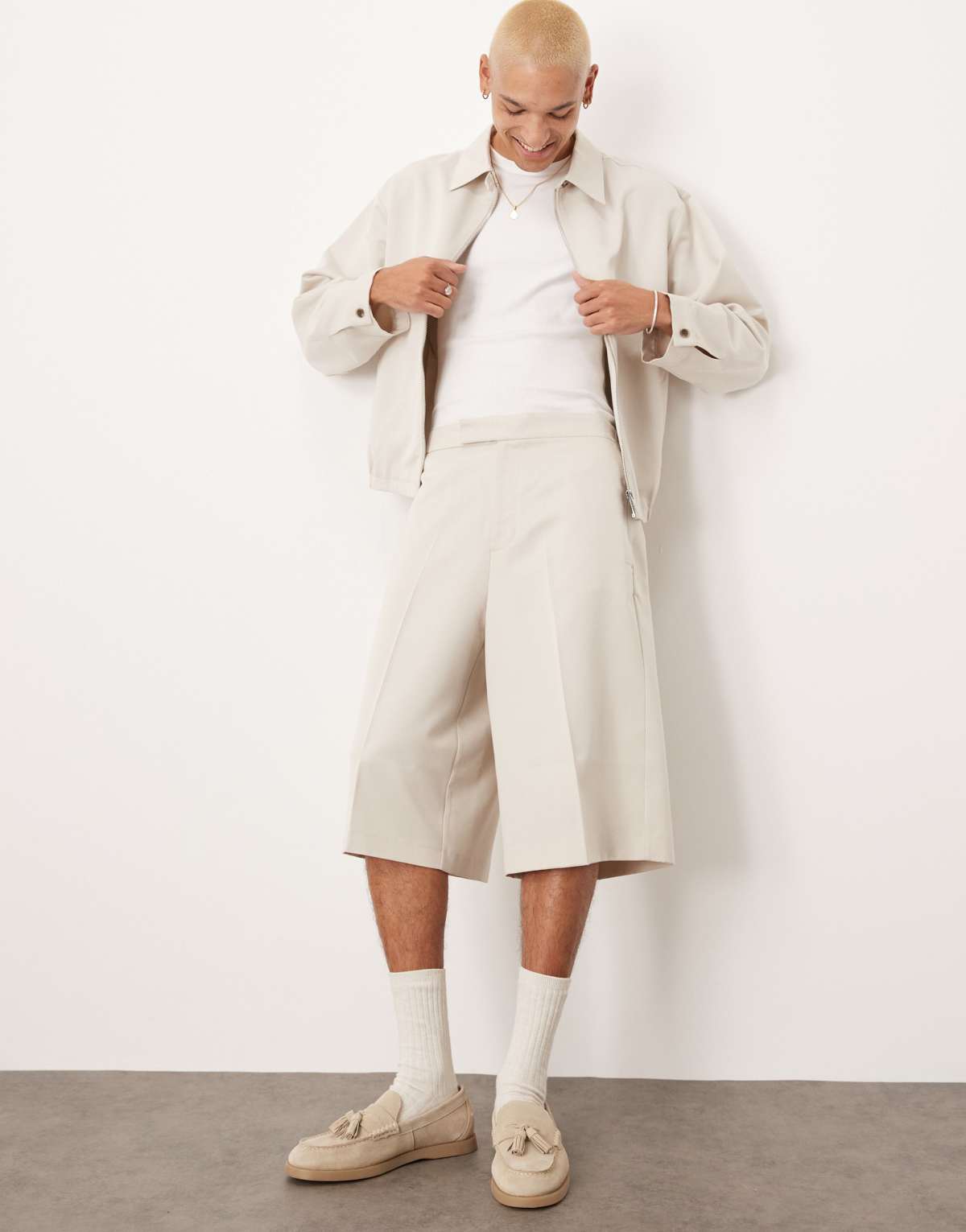 ASOS DESIGN smart co-ord oversized bermuda shorts in stone with elasticated waist