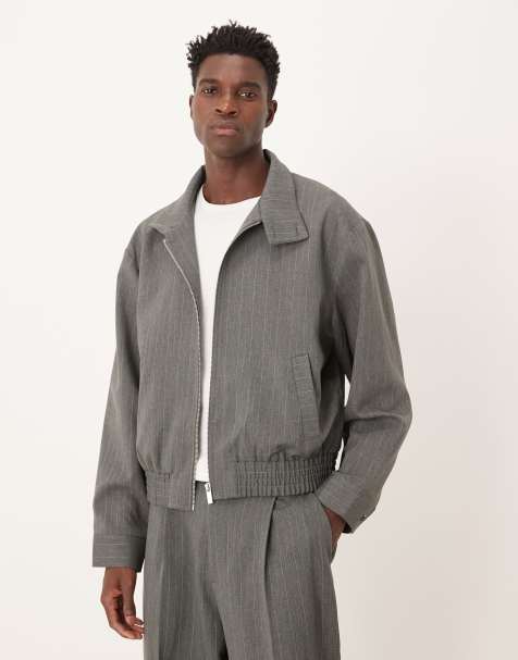 ASOS DESIGN smart co-ord oversized blouson jacket in charcoal pinstripe - view 1